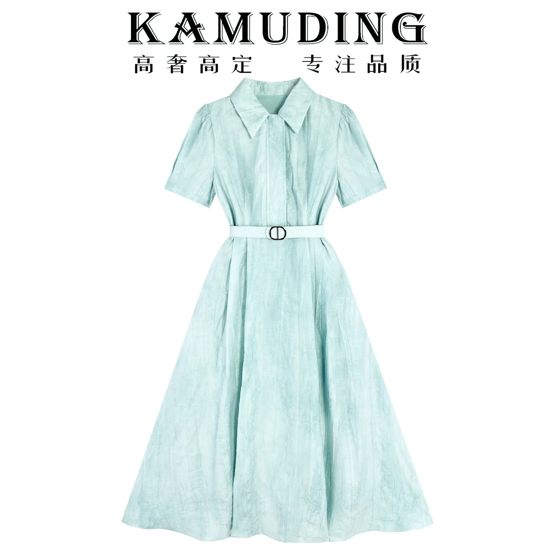 KAMUDING2025夏季新款法式气质高级感律动莫兰迪风衬衫连衣裙8201
