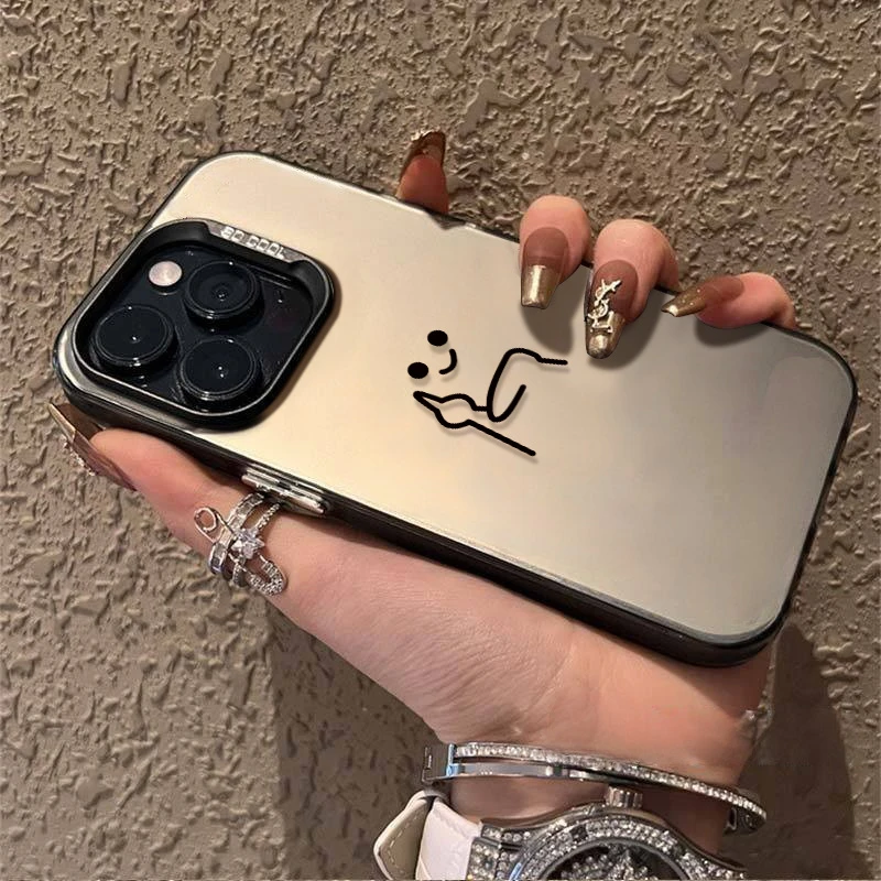 竖立中指金属按键苹果15手机壳iPhone14promax/13/12高级感防摔11