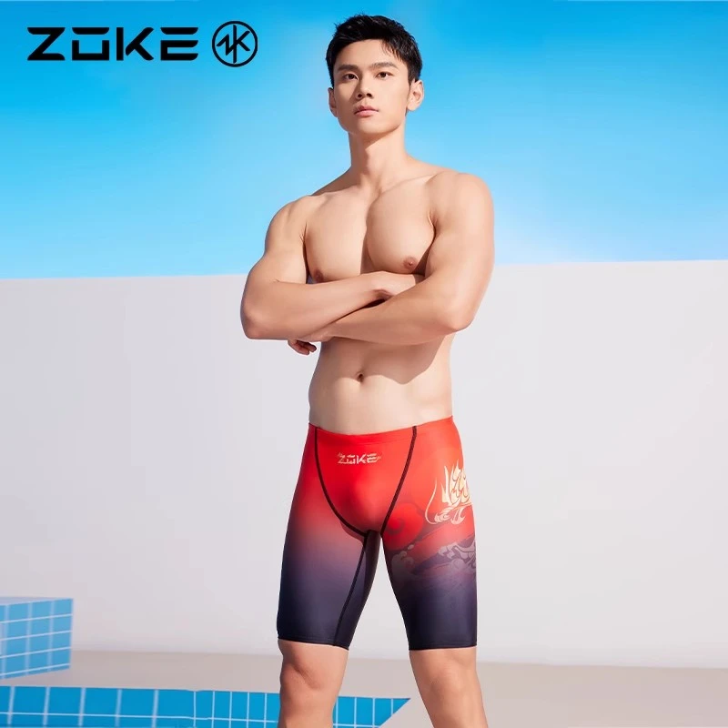 洲克男士泳衣五分专业游泳训练zoke中国龙速干竞速大码防尴尬泳裤