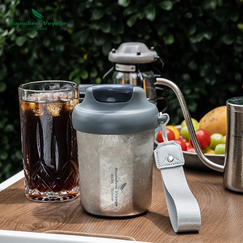 必唯纯钛户外咖啡杯400ml双层防烫露营保温杯便携密封防漏水杯子x