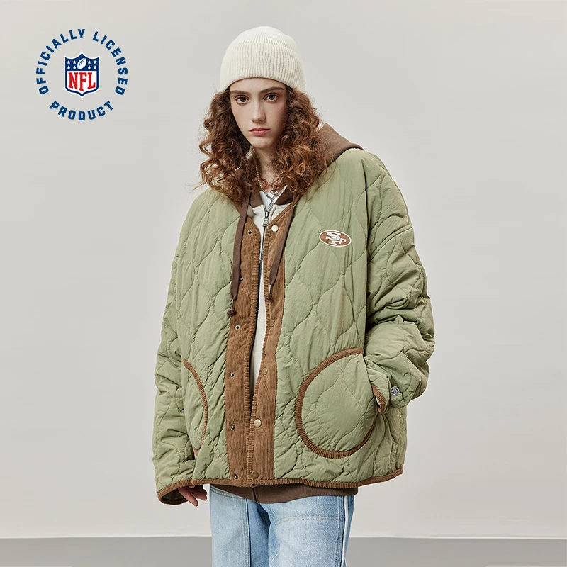 NFL超级碗SF49人队棉衣 美式复古运动刺绣秋冬无领棒球服外套