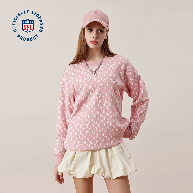 NFL【NY】超级碗纽约巨人队 复古运动秋冬老花满印刺绣套头卫衣