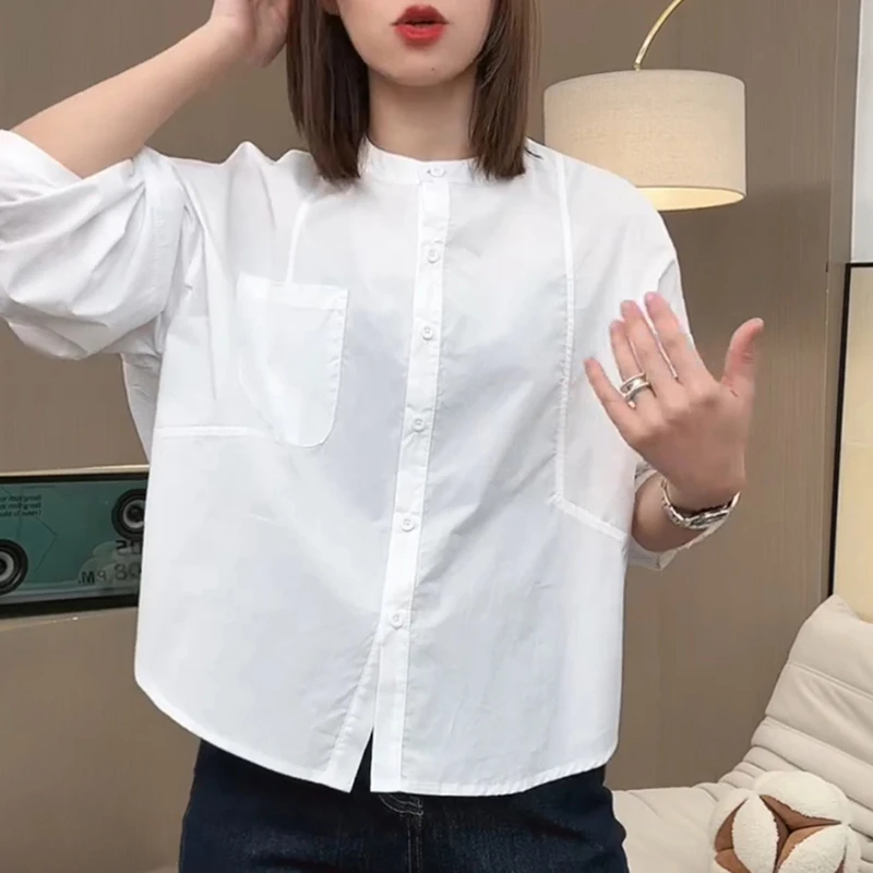 纯棉白色长袖衬衫女秋季2025新款简约百搭休闲时髦减龄款外套上衣