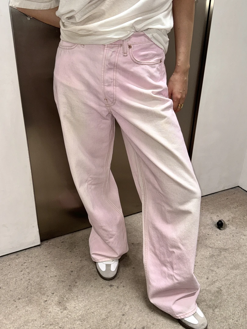 【脏粉】水洗做旧粉色脏脏风宽松牛仔裤潮流秋新款阔腿裤拖地长裤