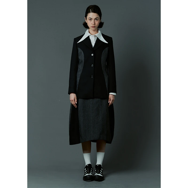 Dunos 收腰结构设计感轻奢拼色西装外套省心穿搭