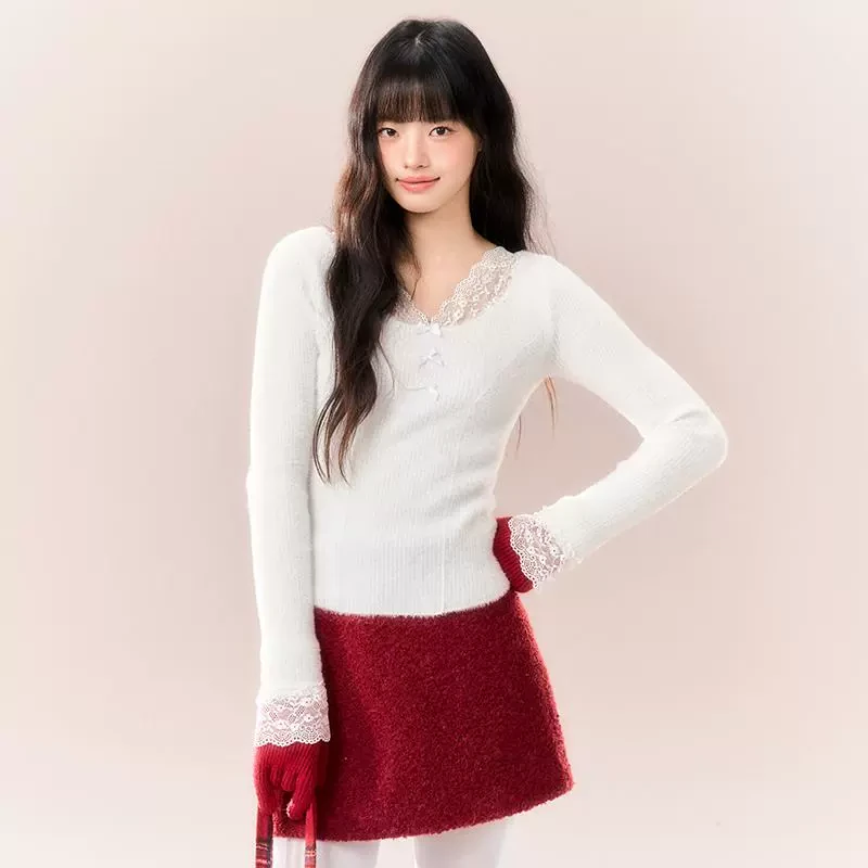 umoumo 乌蘑（原 ntot）花边V领针织衫内搭打底衫毛衣NOTMY24589