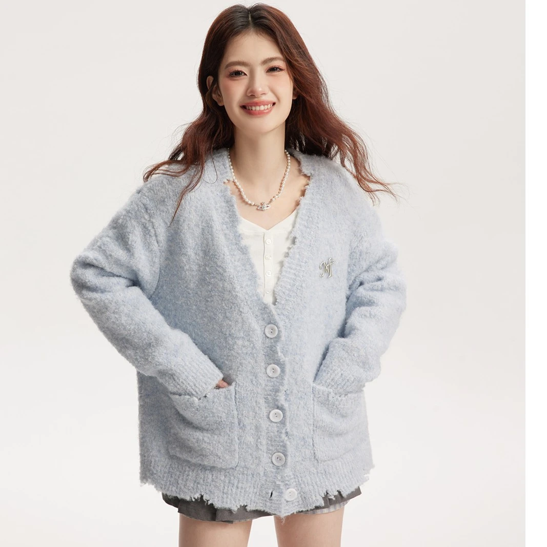 NTOT原创春季少女两色宽松圈圈纱针织开衫毛衣外套NOTWT23392