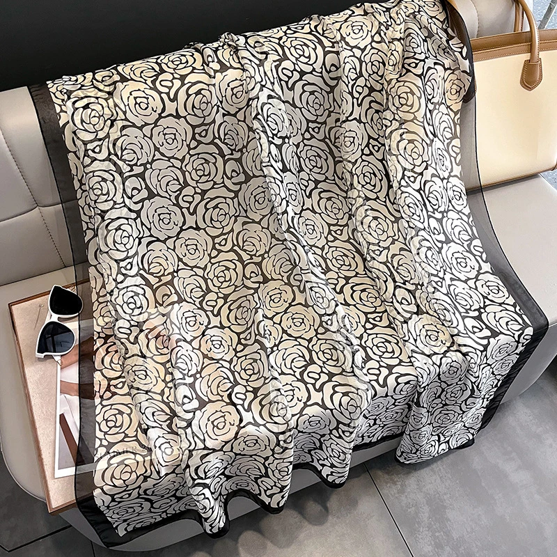 【气质山茶】丽锦缎90*180女士洋气长条丝巾披肩薄高档百搭围巾