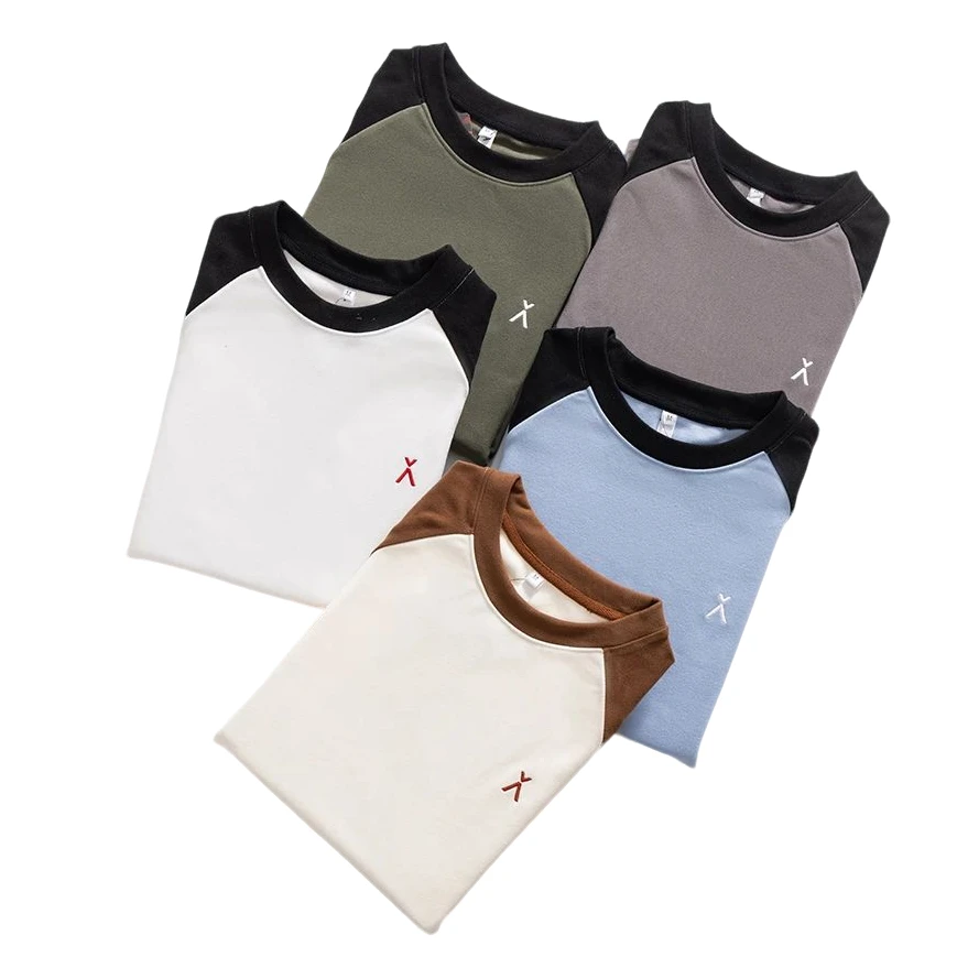 24新款秋冬季双面德绒撞色插肩袖男女亲旅客舒适休闲圆领打底8282