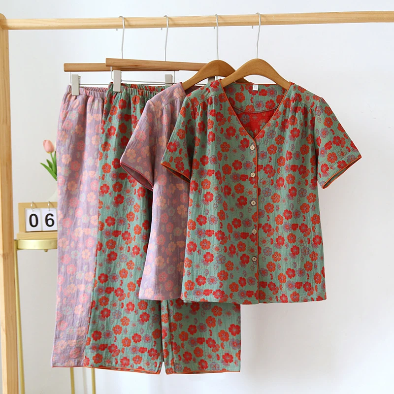 100M【断码清NO退换】纯棉睡衣套装睡衣孤品可外穿家居服套装妈妈装