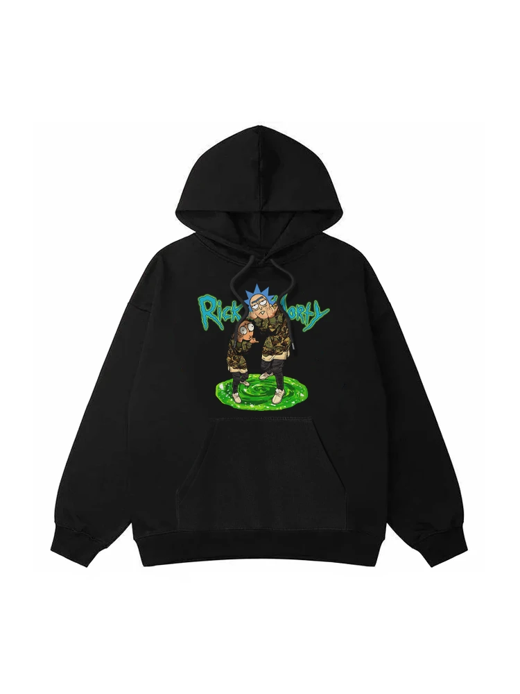 潮人瑞克莫蒂美式复古帽衫高克重加绒卫衣大码男女同款2025新款