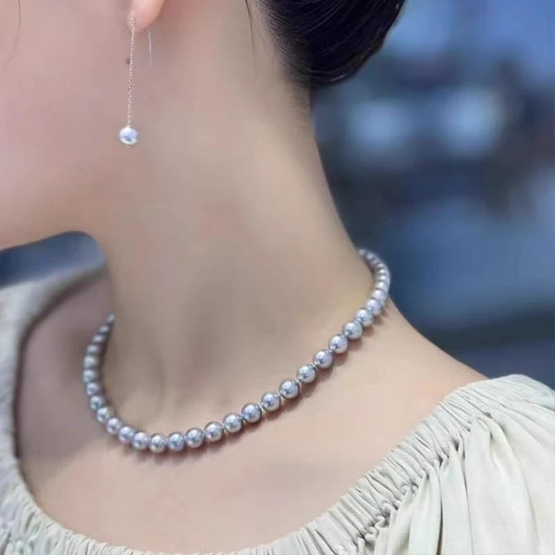 南海三件套灰色10mm妈妈项链