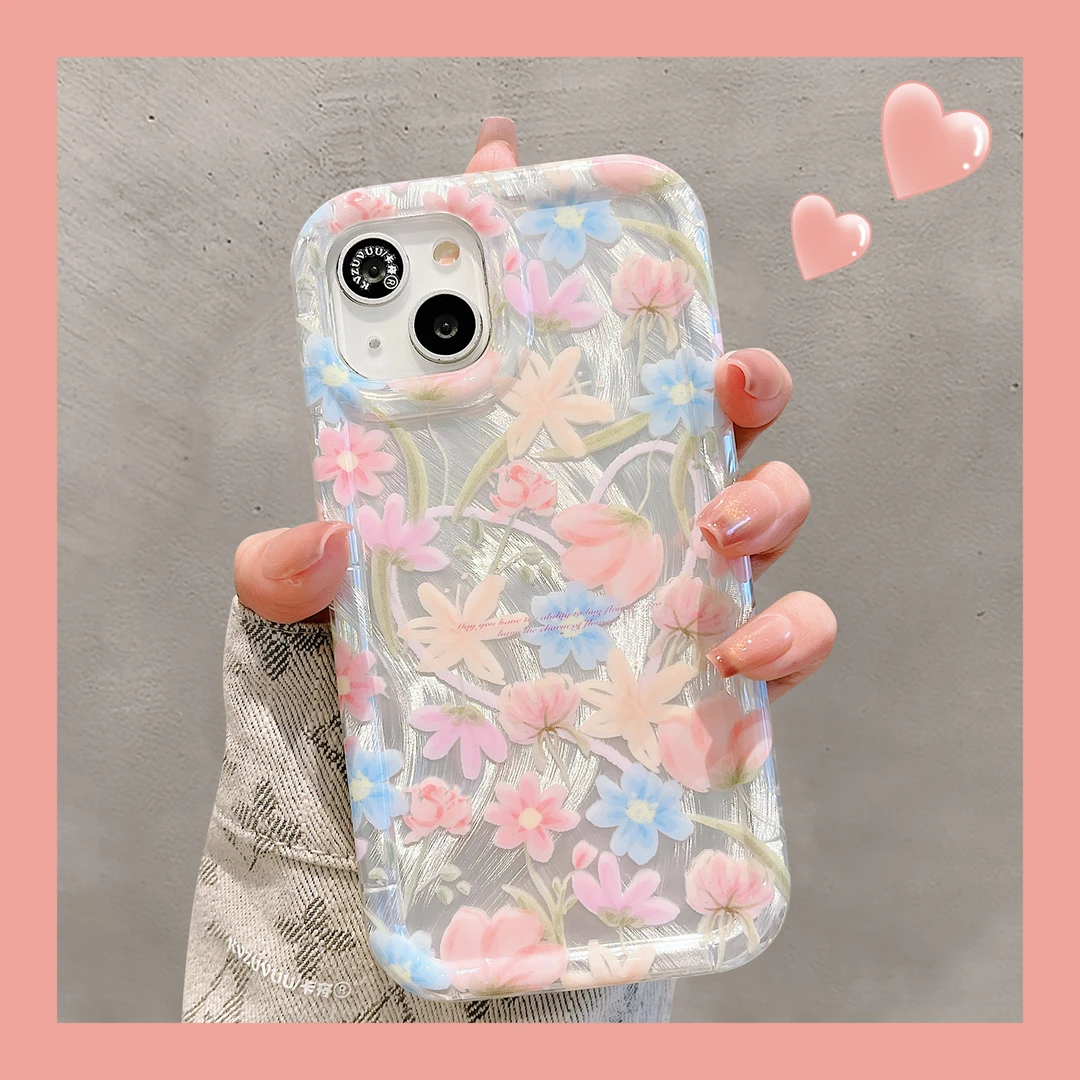 苹果14promax手机壳iphone15羽纱爱心小花13韩风新款12网红女款11