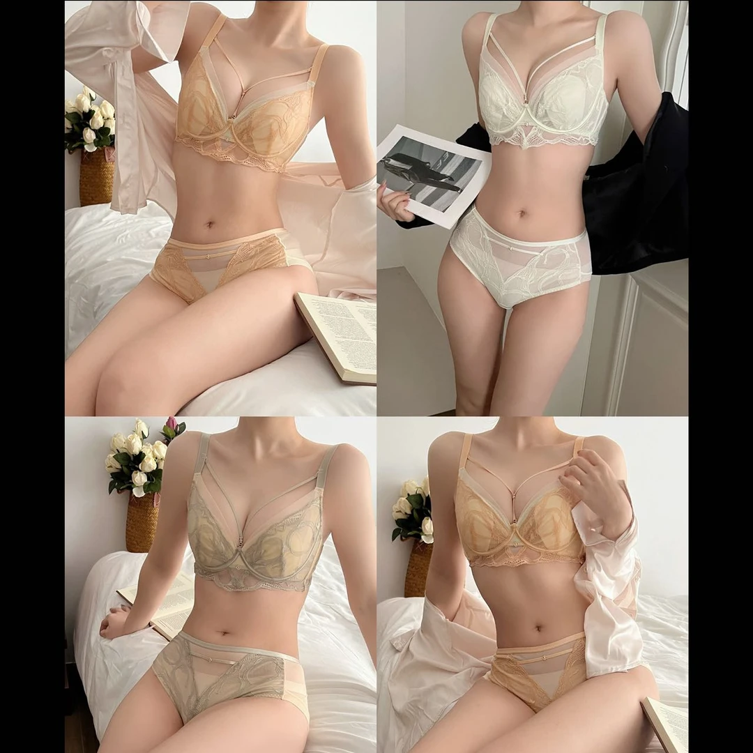 K两件 三件装夏款小胸聚拢大胸显小软圈水晶蕾丝兔耳朵超薄内衣