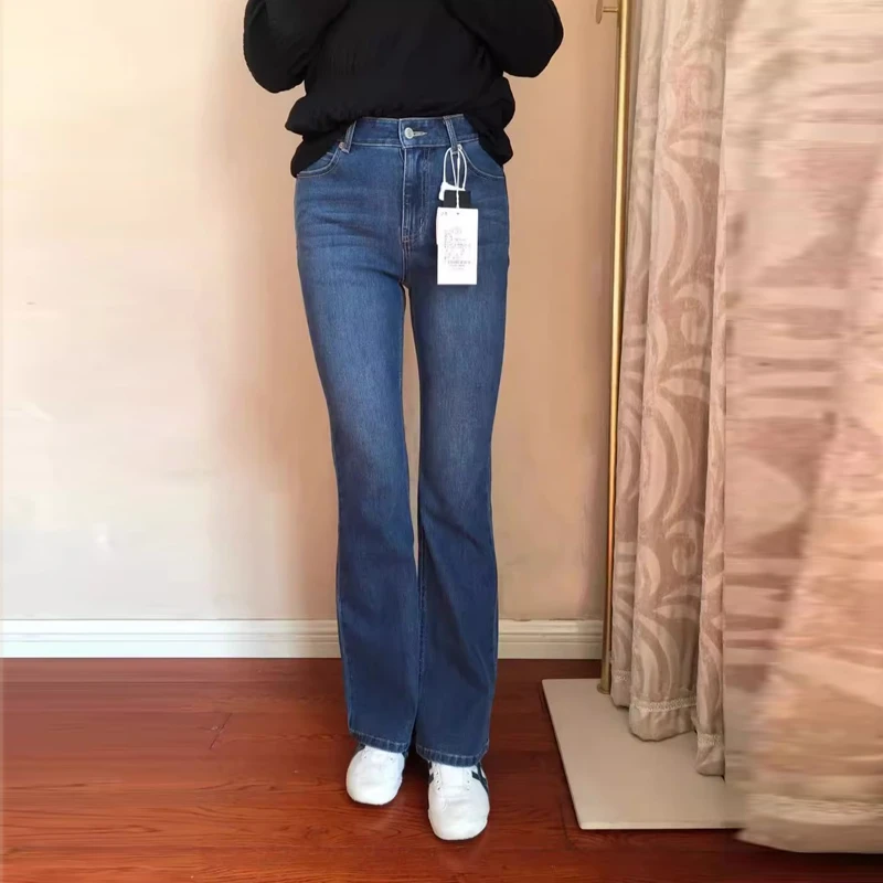 蓝色高腰弹力牛仔裤女士2025秋季新款喇叭裤女宽松显瘦大码微喇裤