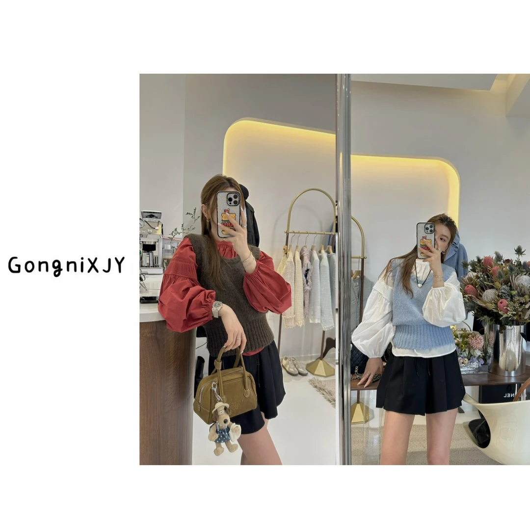 【LINA·GXY】海盐摩卡净版复古叠穿针织马甲背心毛衣针织衫