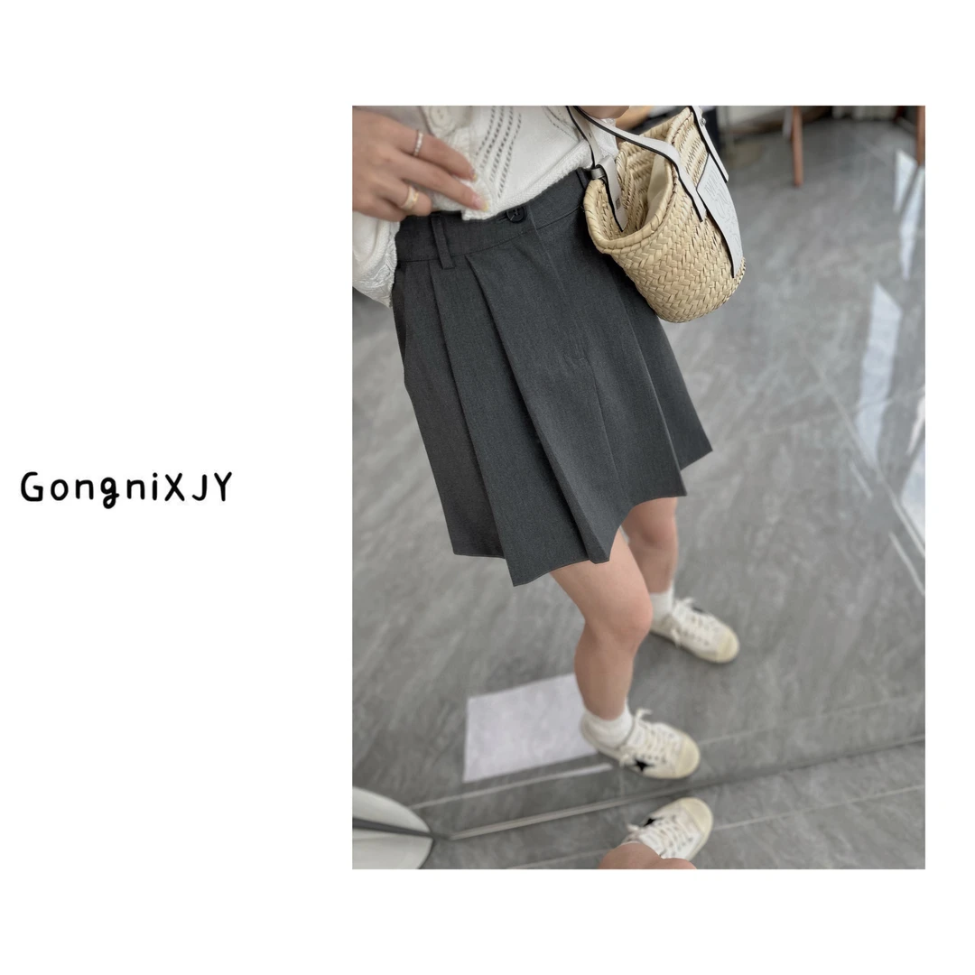 【LINA·GXY】高级灰压褶短裙（内有安全裤）显瘦半身裙洋气高腰气质