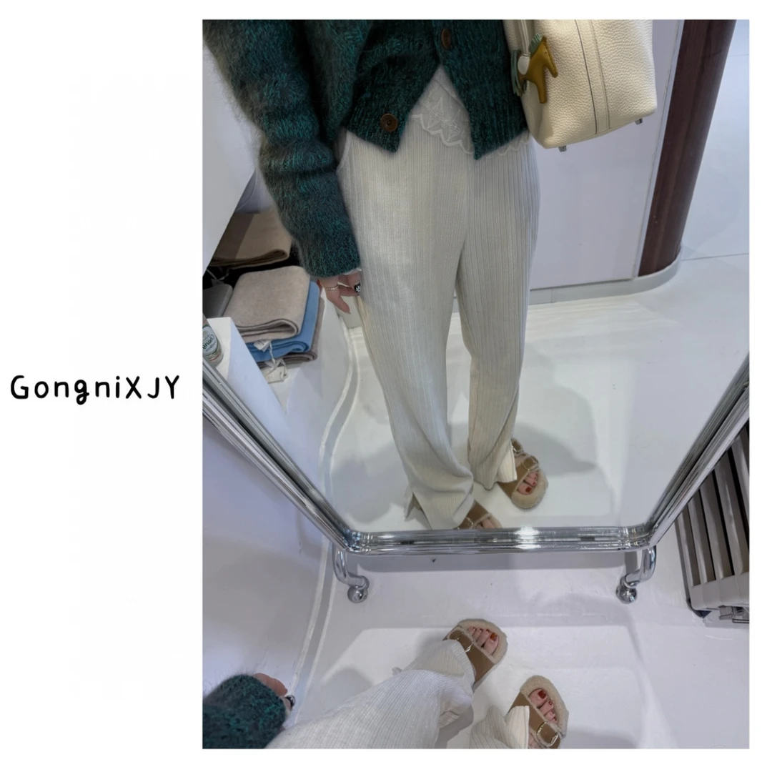 【LINA·GXY】软糯绒感坑纹下开叉百搭抽绳休闲直筒裤