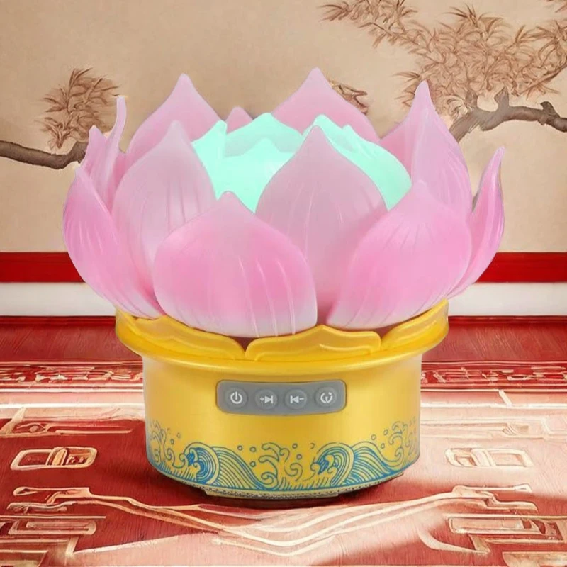 复古中式动态莲花灯音乐音箱七彩供灯创意风水摆件可变色静心音响