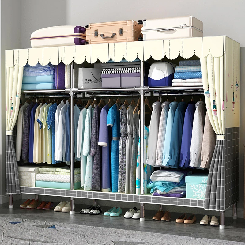 简易柜子钢管加粗加固合金衣柜出租房专用加厚衣橱布衣柜卧室承重