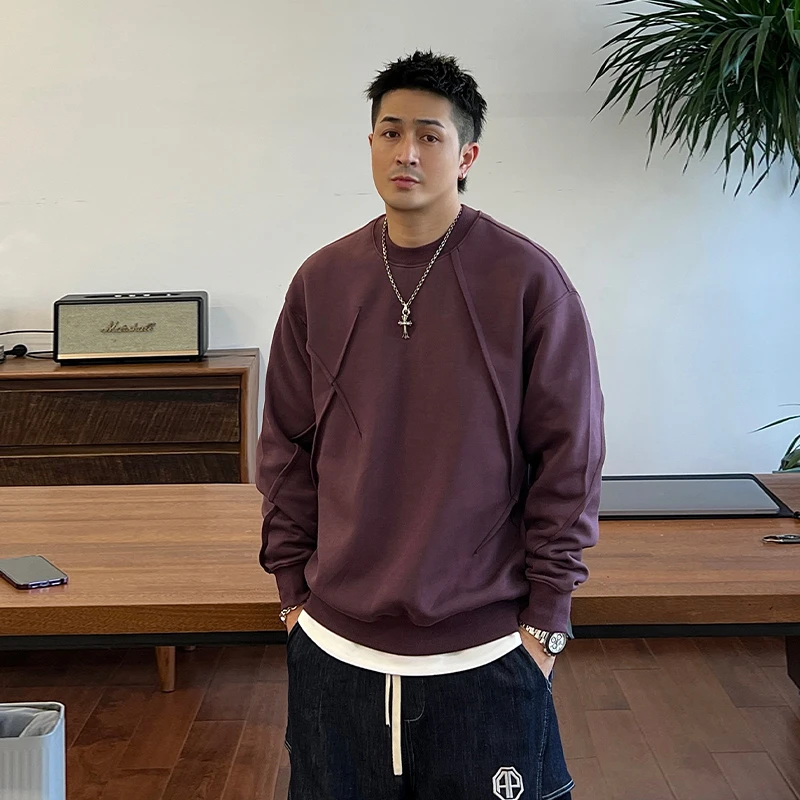 【棉面450G】重磅折叠套头秋冬男纯色简约百搭宽松男士上衣高档加厚