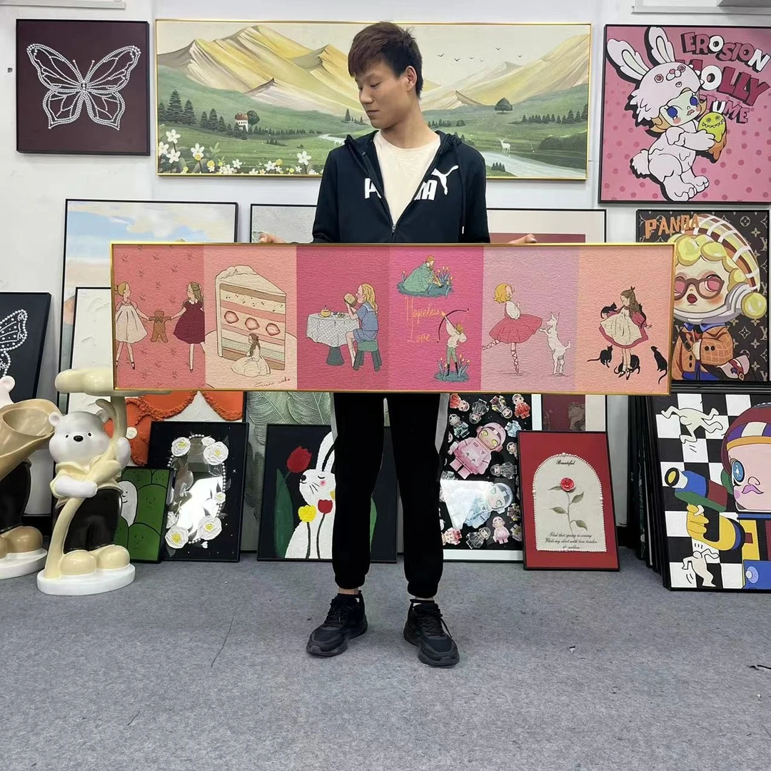 女儿房奶油风卧室大横幅装饰画粉色女孩房间床头挂画卡通40150