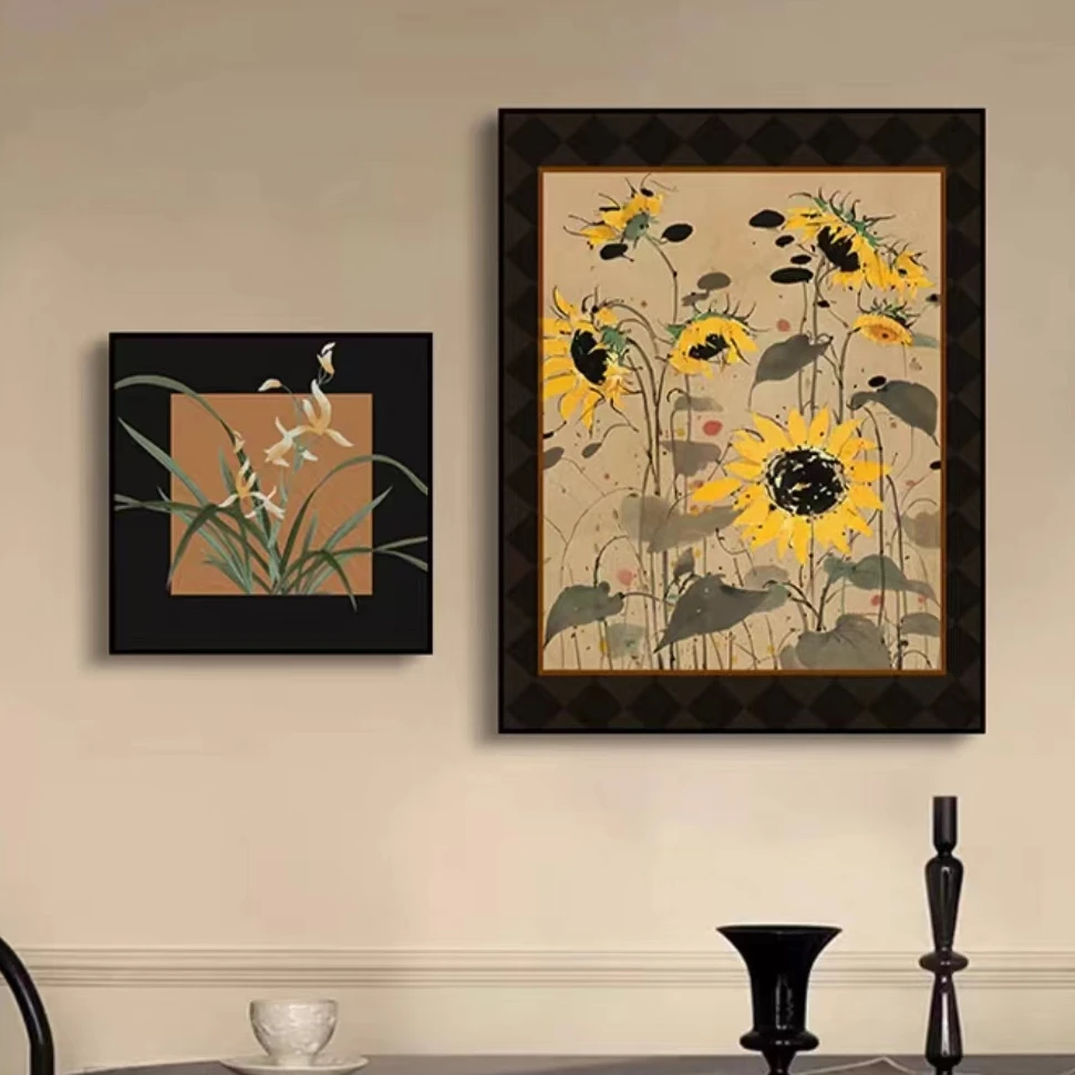 吴冠中向日葵客厅装饰画轻奢复古艺术餐厅挂画中古风卧室桌面5070