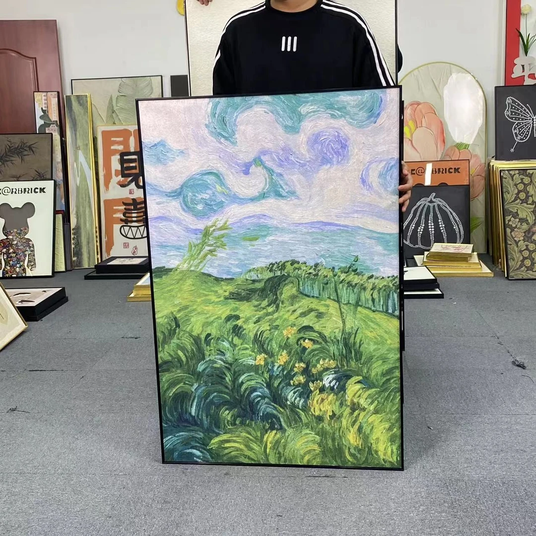 北欧入户玄关装饰画印象派艺术挂画抽象文艺客厅画梵高星空80120