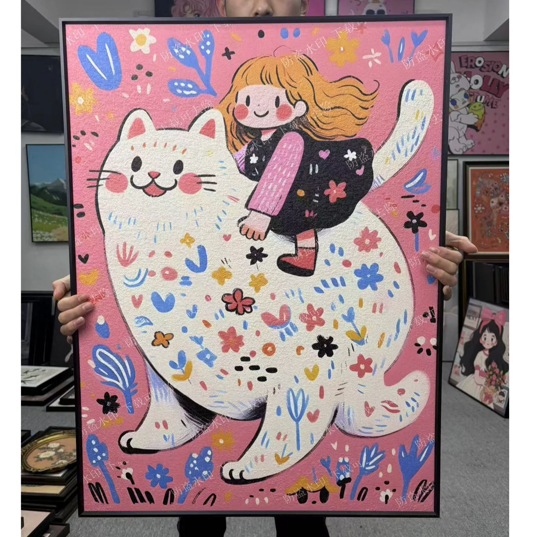 现代简约风卡通可爱女孩卧室装饰画儿童房床头挂画温馨客餐厅6080