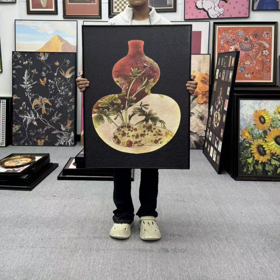 中古风葫芦立体砂岩客厅装饰画沙发背景墙壁挂画小众艺术桌面6080