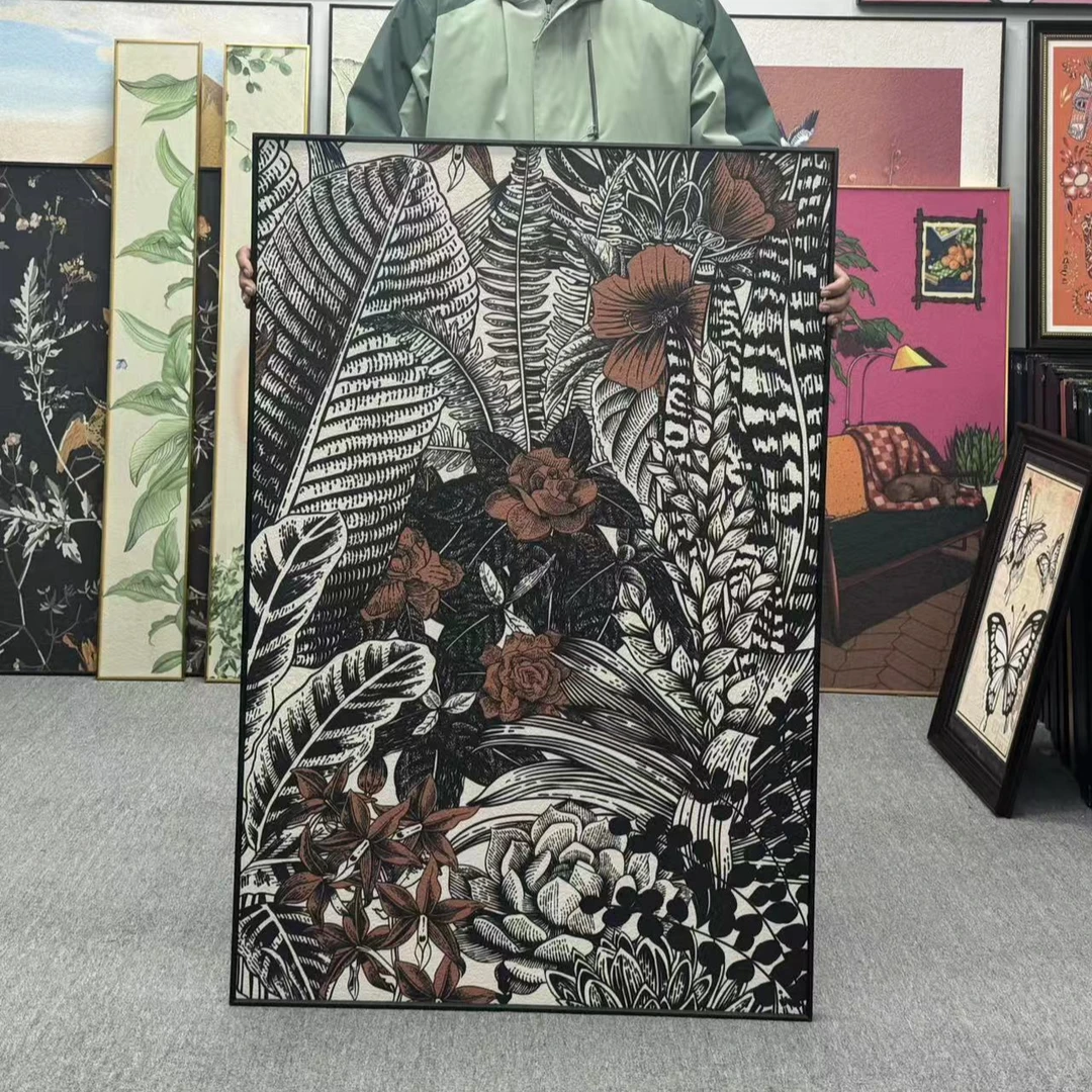 现代轻奢客厅装饰画中古风餐厅壁画复古花卉玄关走廊卧80120