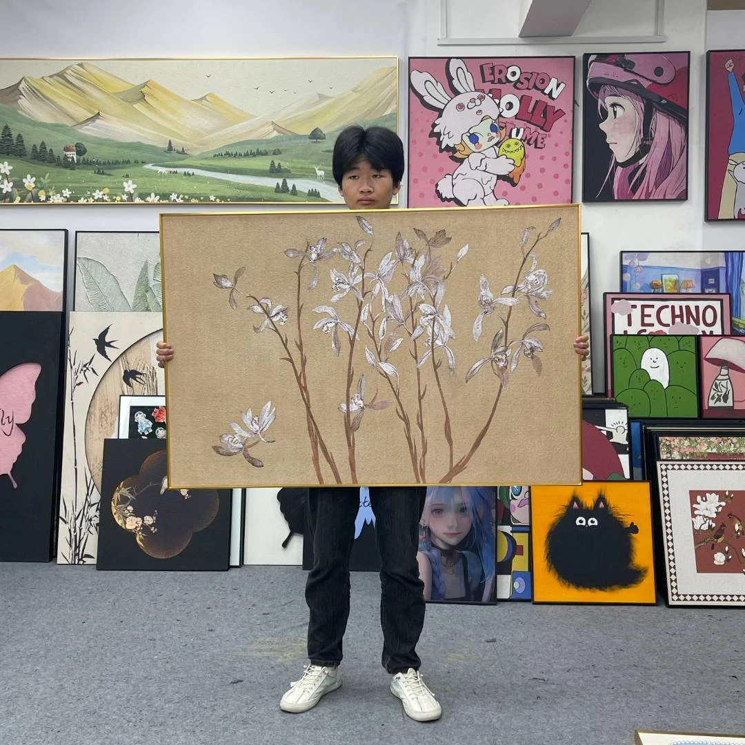 《九兰图》法式中古风客厅画宋代美学中国风挂画花卉国横版画80120