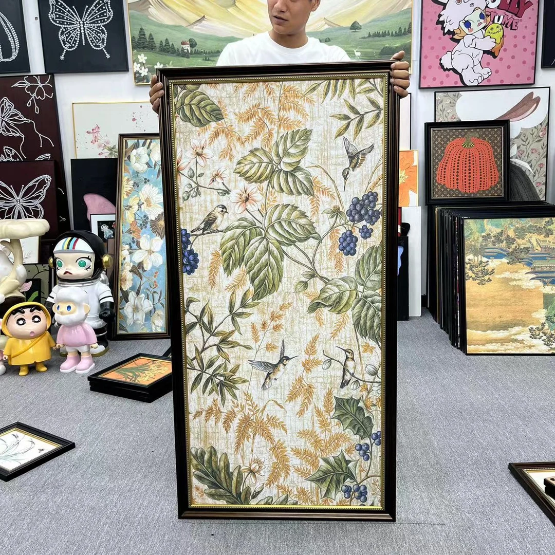 砂岩新中式玄关走廊入户门画原木风过道桂花装饰画花鸟70140