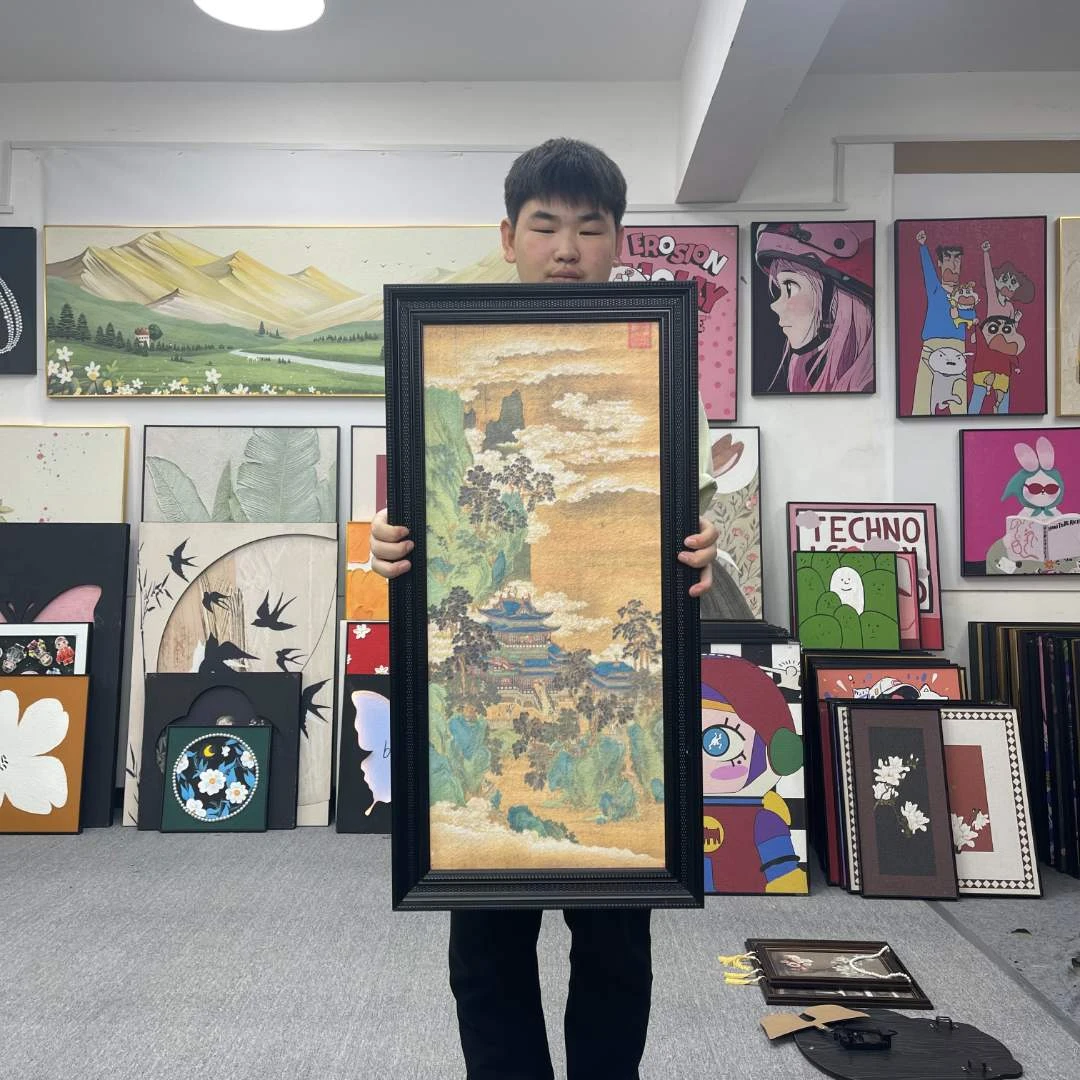 南宋赵伯驹 仙山楼阁图 砂岩宋代山水楼阁画餐厅玄关电视柜4080