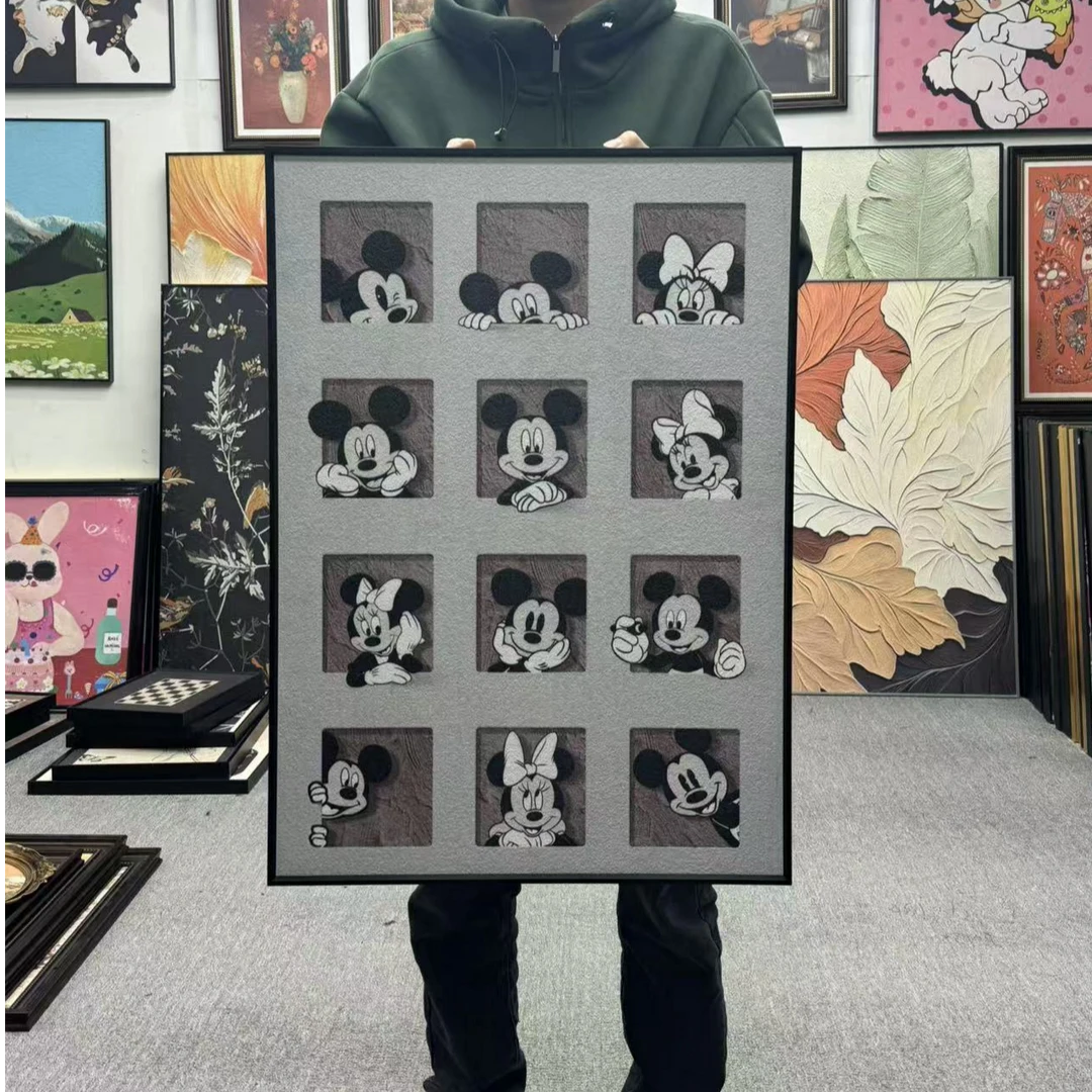 米奇客厅装饰画现代简约米老鼠沙发背景墙挂画卡通落地画玄关5070