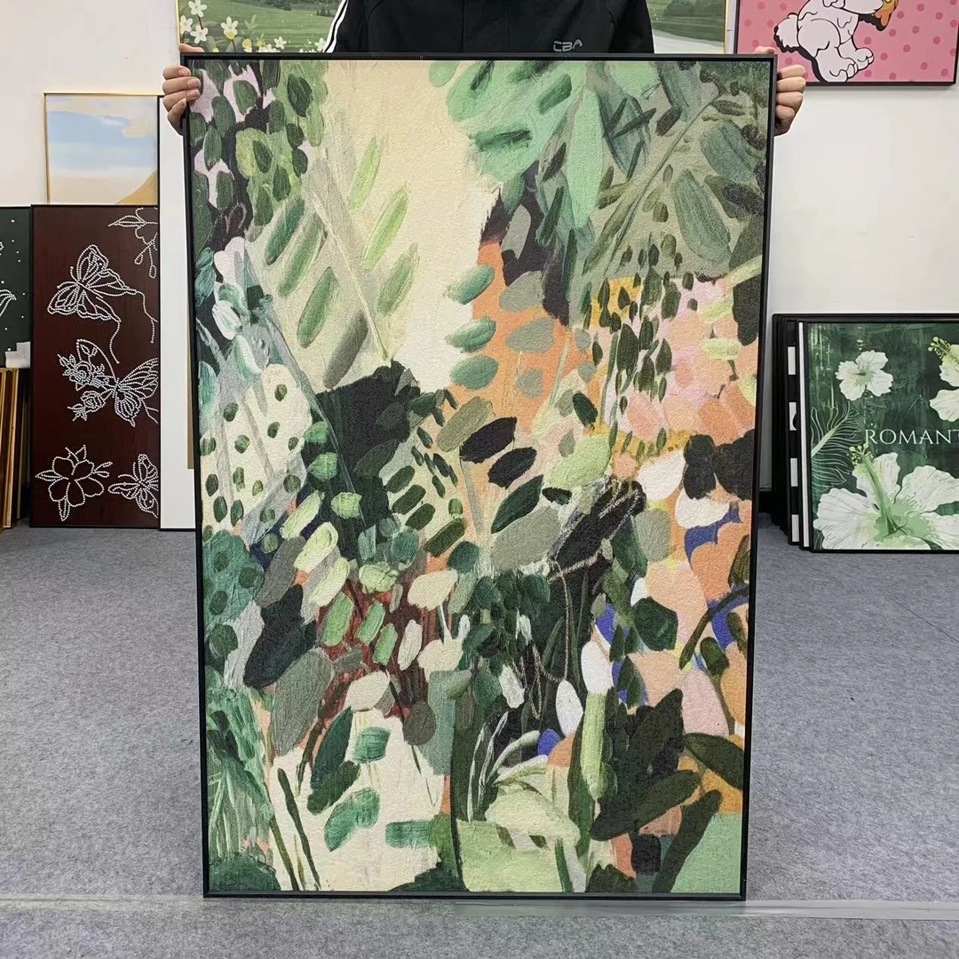 艺术植物装饰画砂岩高级奶油风客厅餐厅玄关挂画抽象花卉80120