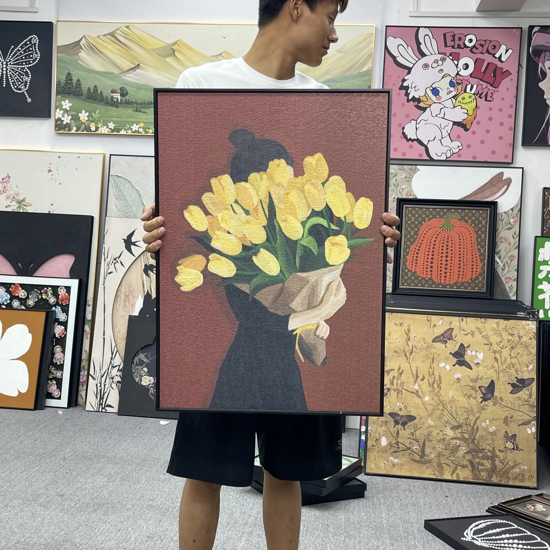 法式复古玄关装饰画中古客厅背景墙组古典艺术餐厅捧花女孩146