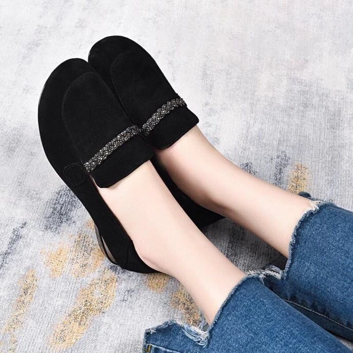 真皮豆豆鞋女春秋新款磨砂软皮软底防滑单鞋子圆头百搭乐福鞋休闲