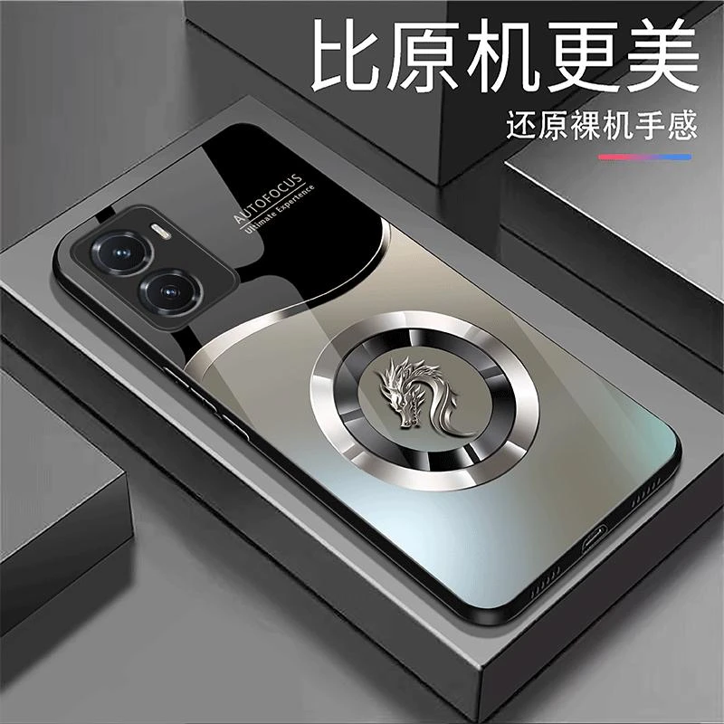 适用于【vivoY77】奢华大气龙首光圈渐变玻璃手机壳