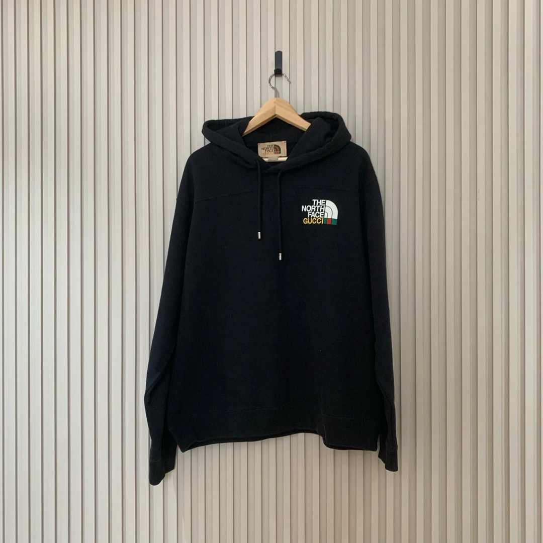 GuccixTNF联名款21FW印花黑色帽衫/xl码/99新/12444