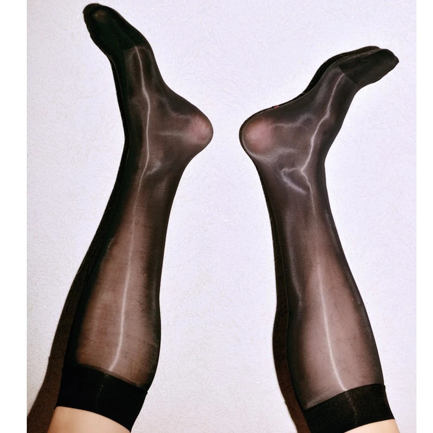 男士性感丝袜夏季商务中筒袜薄款长筒黑色正装袜子马油水光长袜子