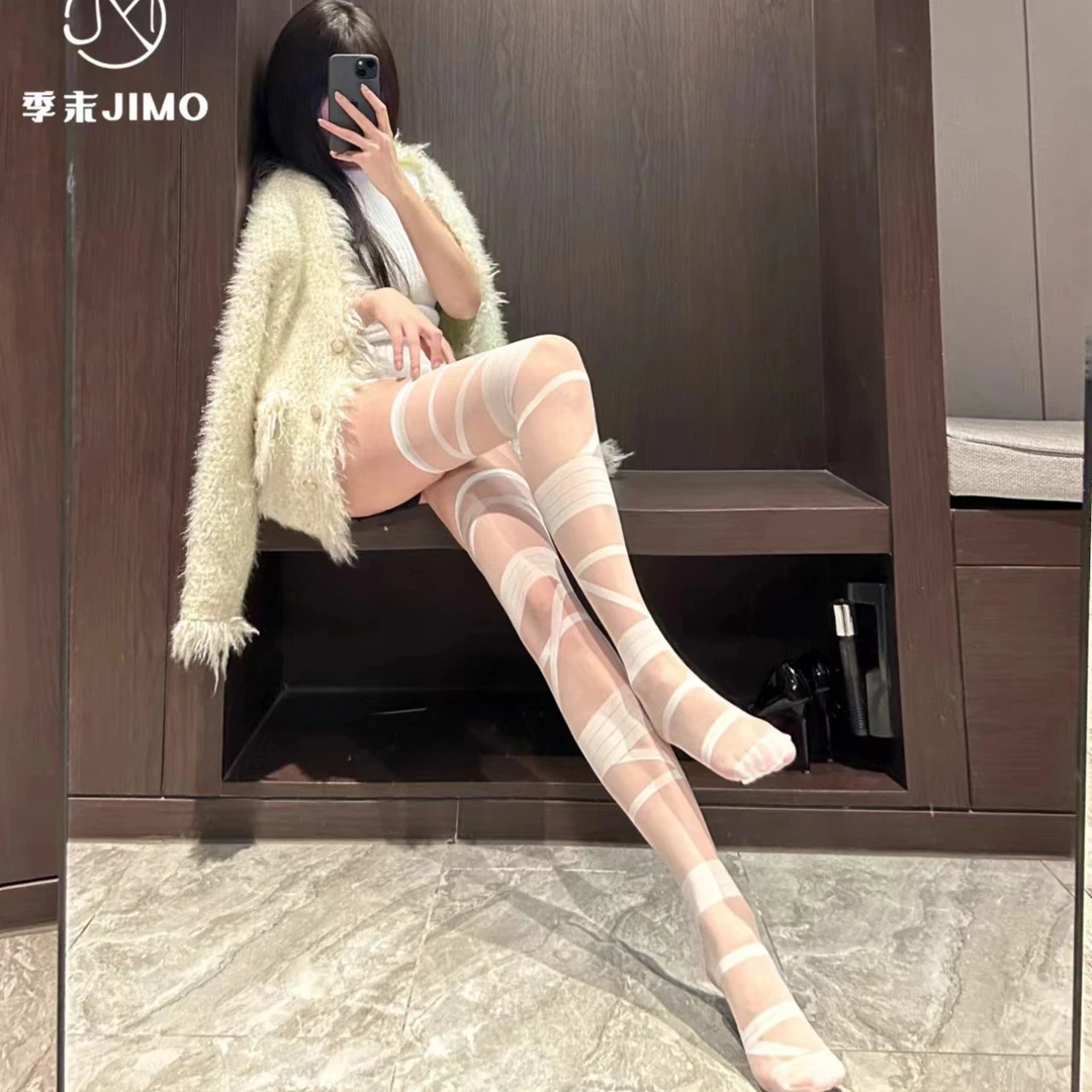 【私密发货】纯欲洛丽塔白丝袜子性感辣妹美腿JK长筒过膝袜绑带丝袜