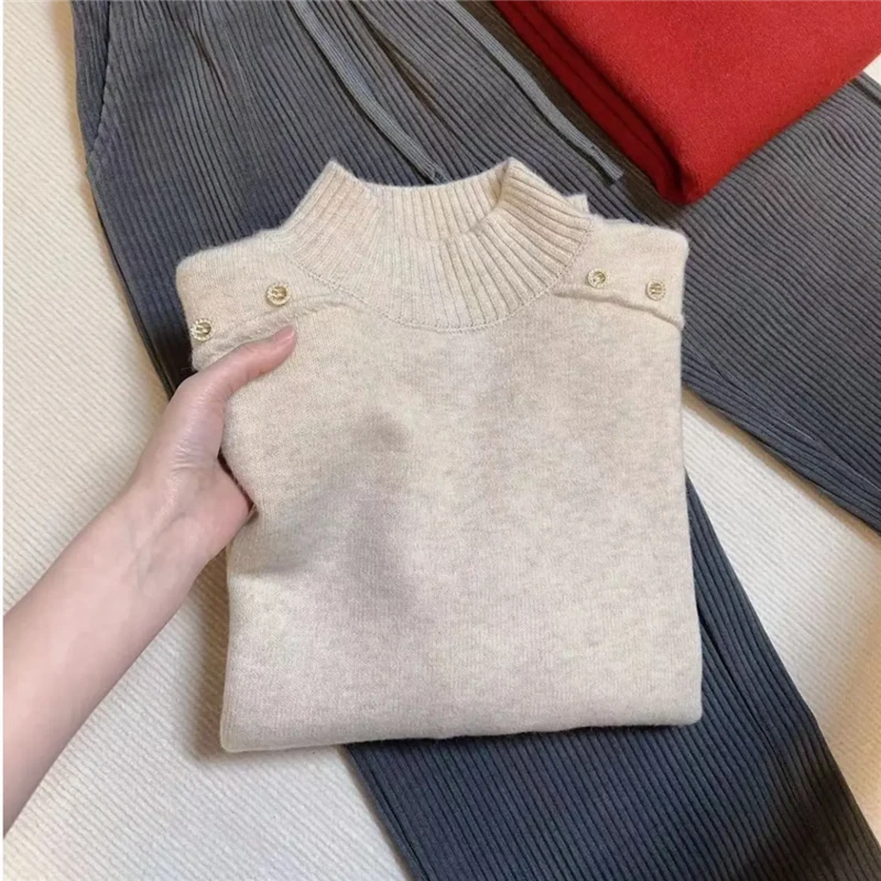 新款时尚半高领保暖毛衣外套针织衫内搭长袖打底衫套头上衣女A154