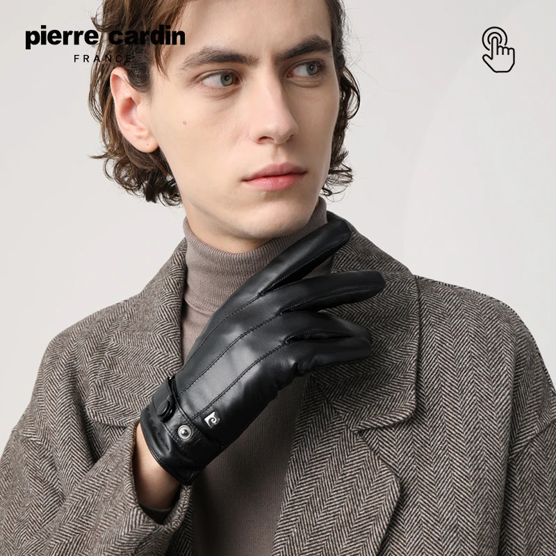 皮尔卡丹秋冬季韩真皮女士加厚保暖时尚手套