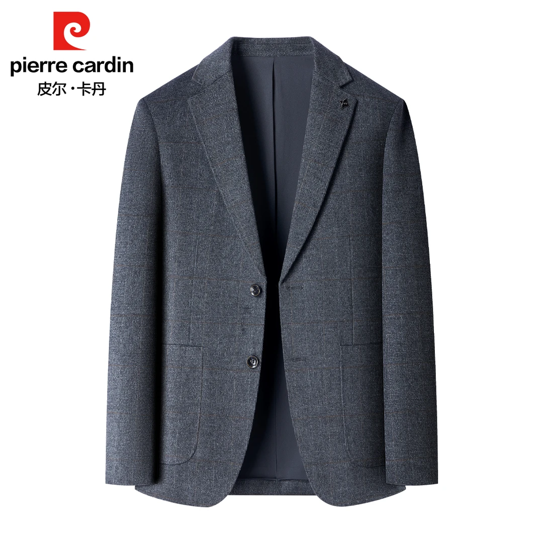 皮尔卡丹2024男士商务简约时尚秋冬纯羊毛男装防晒弹力西服男外套