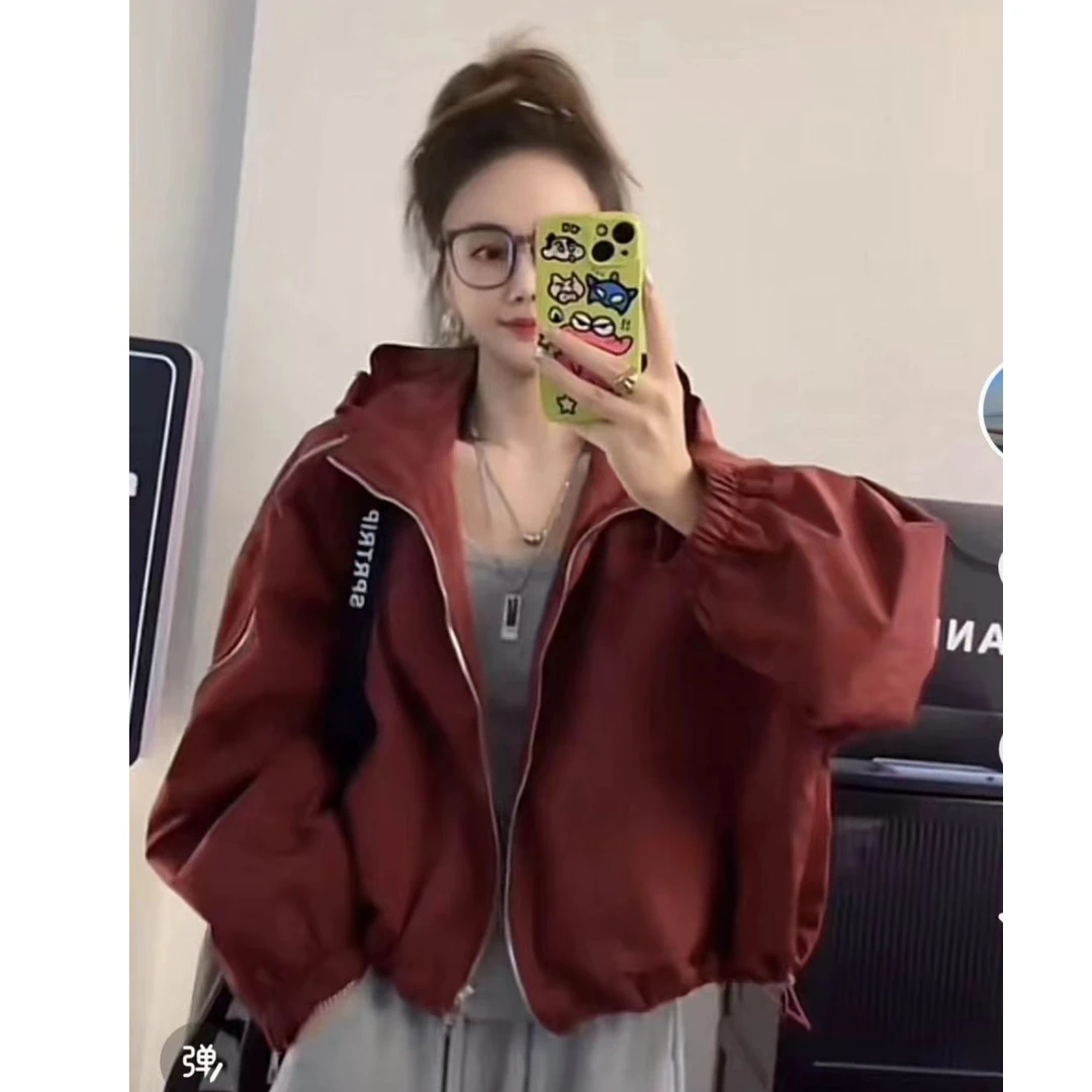 2024年新款外套短款连帽韩版宽松上衣时尚百搭春秋季美式高级感