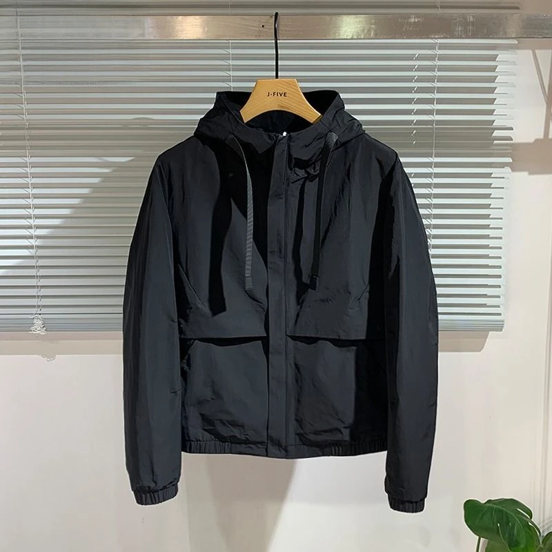 春冬季新款男士简约防风外套休闲短款潮流夹克韩版工装连帽上衣潮