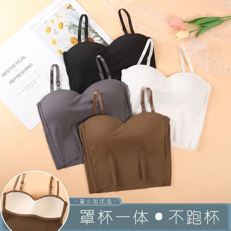 轻薄冰丝裸感吊带背心女士2025爆款固定杯带胸垫外穿内搭夏季薄款