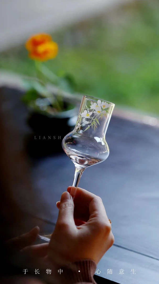 春归玻璃水晶绿茶杯高足杯家用办公茶杯主人杯