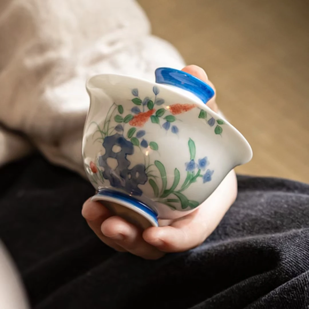 釉下彩纯手工手绘天竺功夫茶碗茶杯中式清新泡茶碗陶瓷功夫茶杯